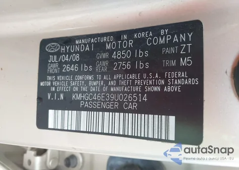 2009 Hyundai Genesis 3.8 z USA, uszkodzony, nr VIN KMHGC46E39U026514